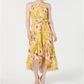 Vestido longo feminino Vince Camuto com babados florais, alto e baixo, amarelo, tamanho 14
