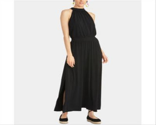 Vestido longo flare com alças finas Rachel Roy feminino, preto, tamanho pequeno