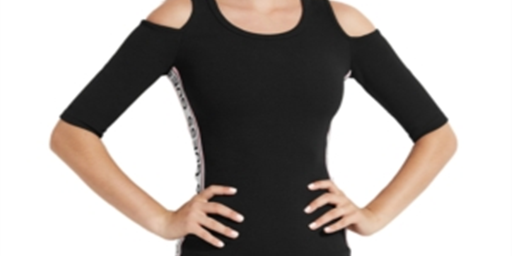 Vestido casual feminino Guss Alma com ombro vazado e logo, preto, tamanho grande