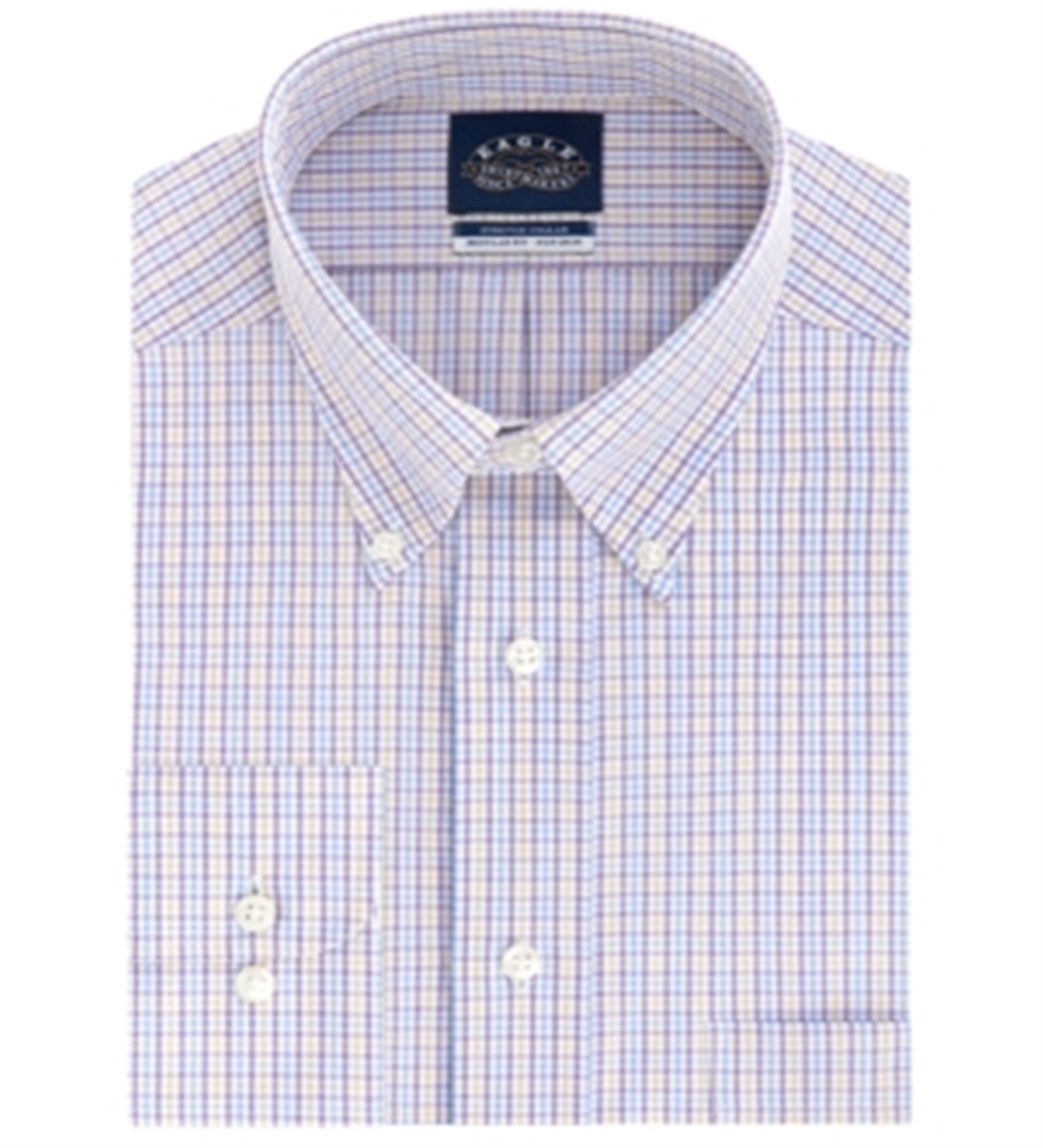 Camisa social masculina Eagle xadrez estampada com gola elástica roxa tamanho 18x34x35