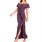 Vestido formal feminino Calvin Klein com zíper, manga sino, ombro de fora, comprimento total, estilo flare, roxo, tamanho 8