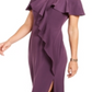 Vestido formal feminino Calvin Klein com zíper, manga sino, ombro de fora, comprimento total, estilo flare, roxo, tamanho 8