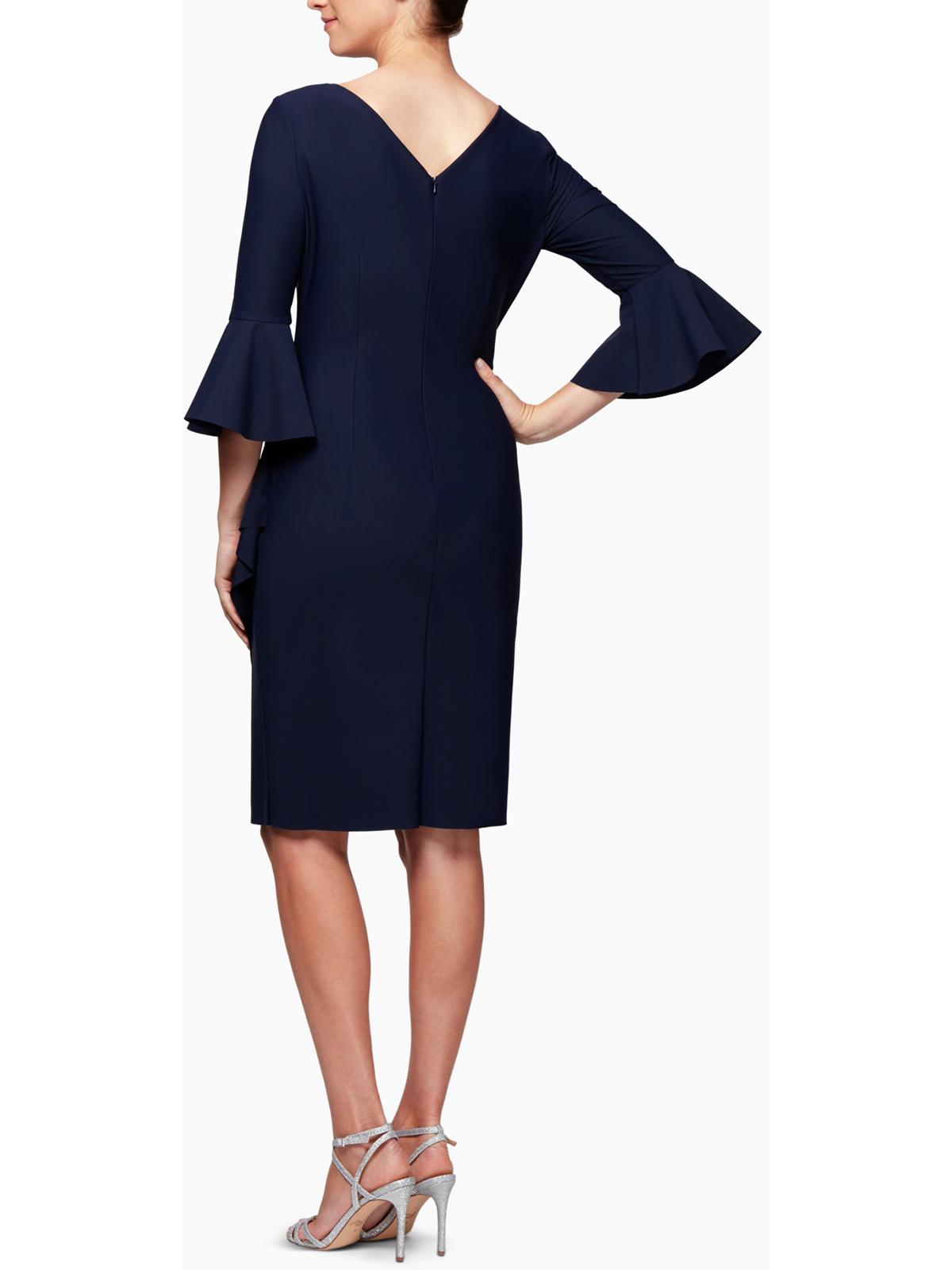 Vestido de festa feminino Alex Evenings com strass, manga sino, decote joia, acima do joelho, azul, tamanho 4