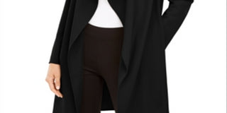 Jaqueta Alfani Feminina com Gola Asa e Frente Drapeada, Preta, Tamanho Pequeno Médio