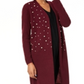 Cardigan feminino Charter Club Pure Cashmere com detalhes em vermelho, tamanho G
