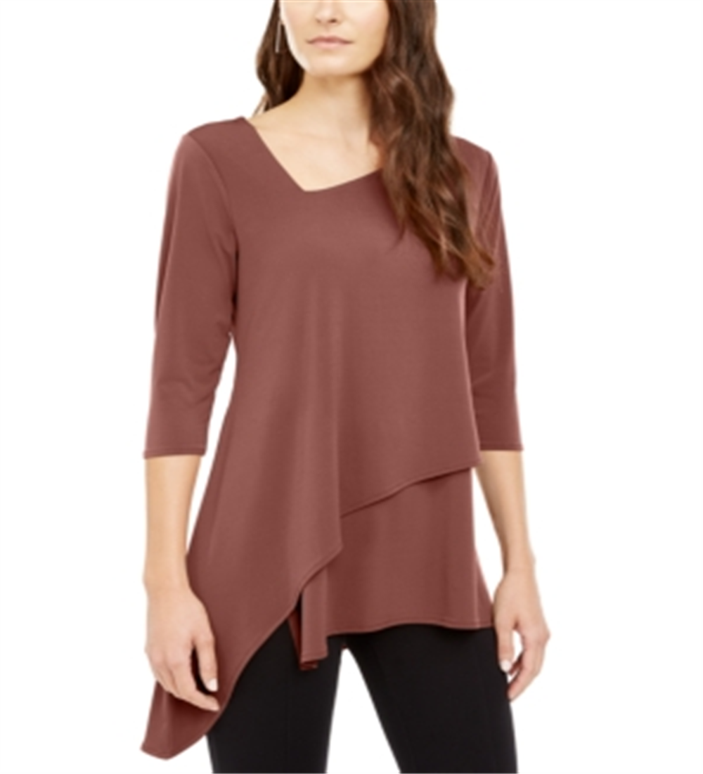 Blusa feminina Alfani com bainha assimétrica e manga 3/4, rosa, tamanho pequeno
