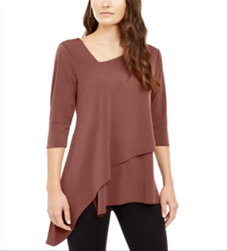 Blusa feminina Alfani com bainha assimétrica e manga 3/4, rosa, tamanho pequeno