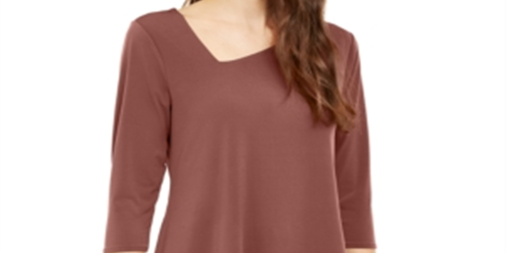 Blusa feminina Alfani com bainha assimétrica e manga 3/4, rosa, tamanho pequeno