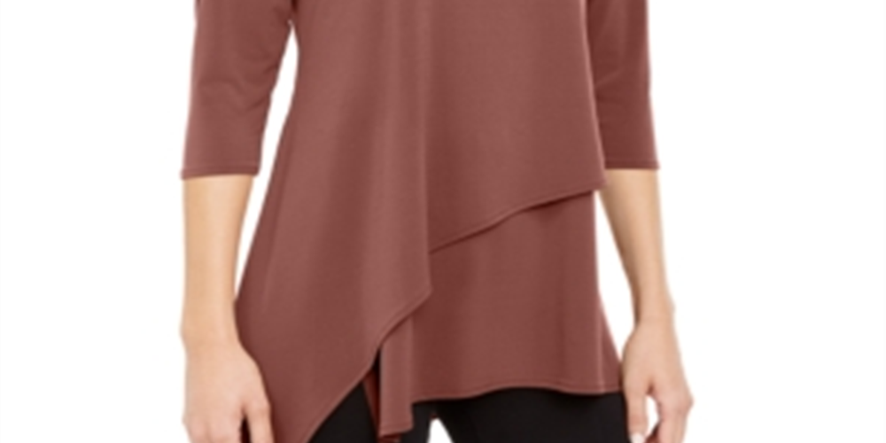 Blusa feminina Alfani com bainha assimétrica e manga 3/4, rosa, tamanho pequeno