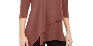 Blusa feminina Alfani com bainha assimétrica e manga 3/4, rosa, tamanho pequeno