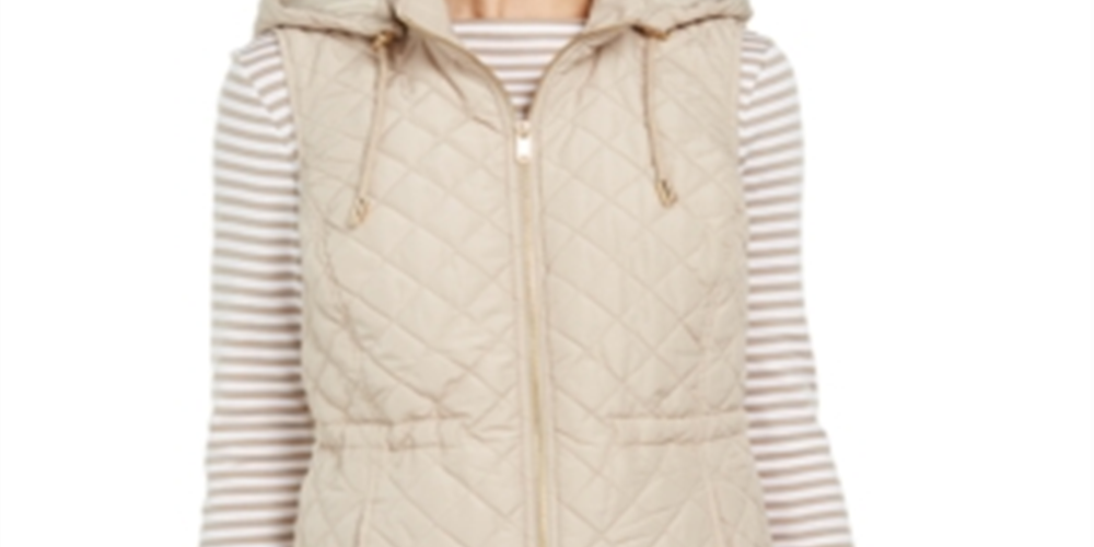 Colete acolchoado com capuz e tecido Charter Club feminino, tamanho M