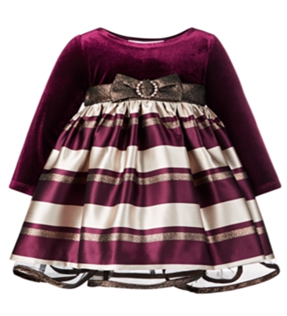 Vestido listrado de veludo jacquard da Bonnie Baby Girl, tamanho 12 meses, vermelho