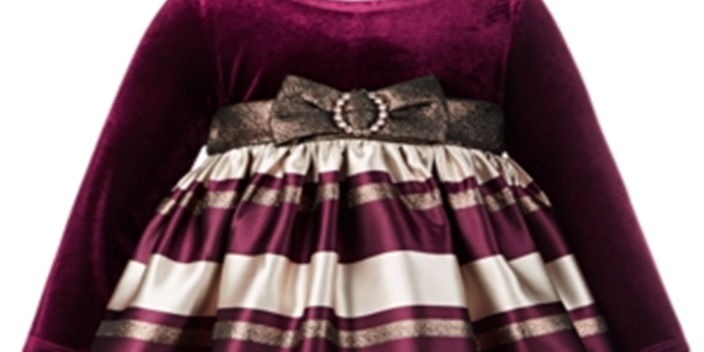 Vestido listrado de veludo jacquard da Bonnie Baby Girl, tamanho 12 meses, vermelho