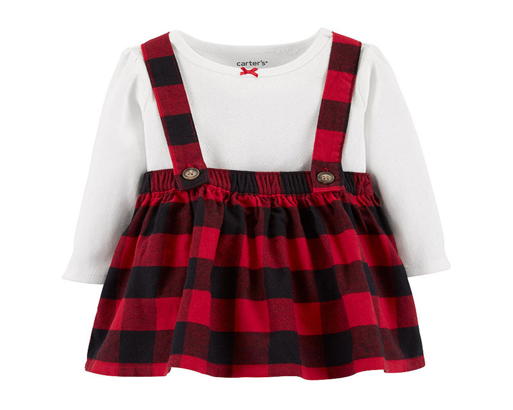 Body Infantil Carter's Menina Xadrez Body e Saia Xadrez Vermelha Tamanho 12MOS