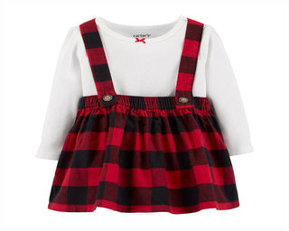 Body Infantil Carter's Menina Xadrez Body e Saia Xadrez Vermelha Tamanho 12MOS