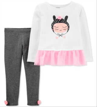 Conjunto de túnica e leggings Carter's Infant Girl's Cat Peplum e Pom Pom, branco, tamanho 12 MOS