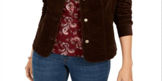 Jaqueta feminina de veludo cotelê Charter Club marrom, tamanho pequeno G