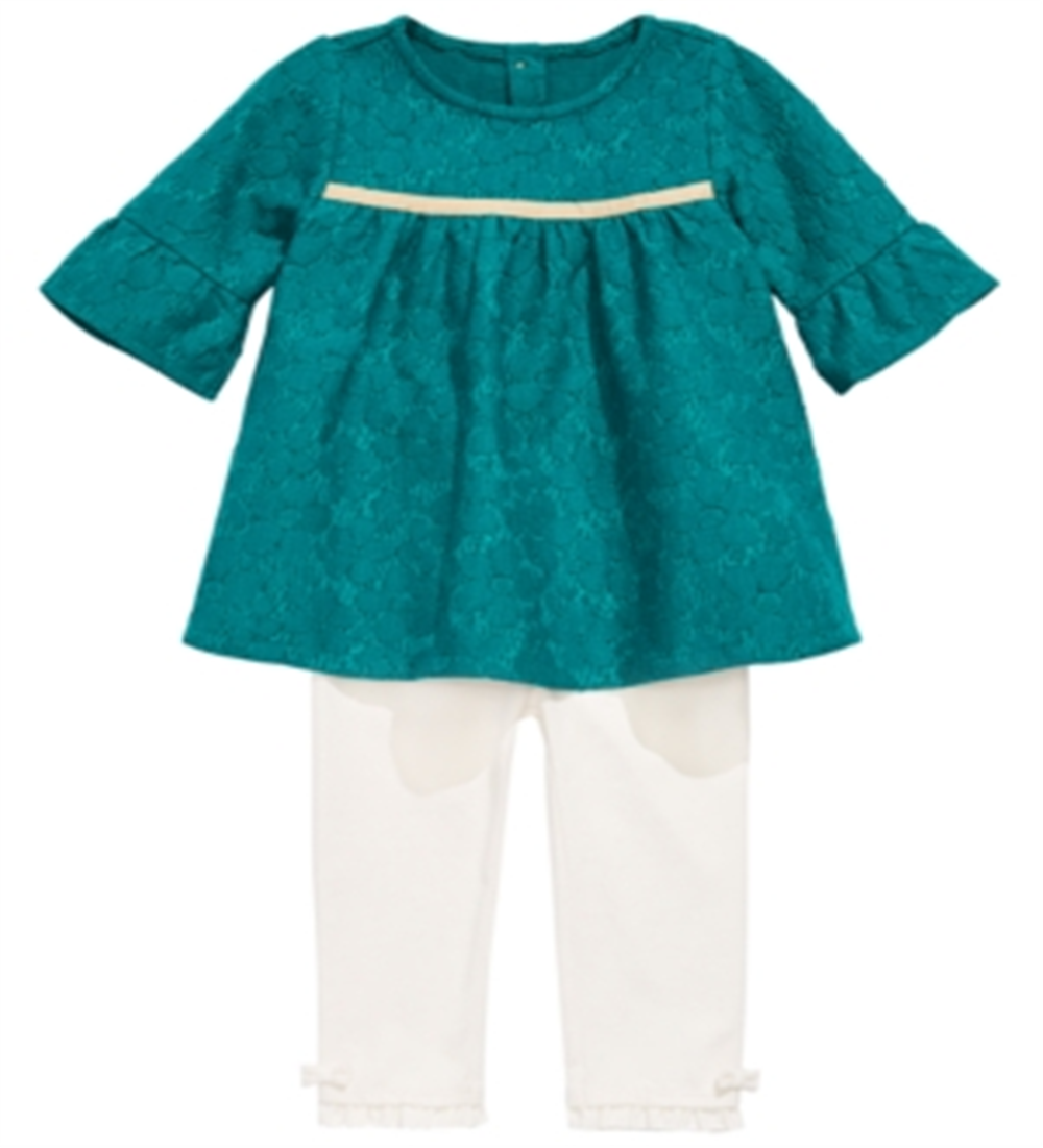 Conjunto de túnica de renda e leggings com babados First Impressions para bebê menina, 2 peças, verde, tamanho 0-3