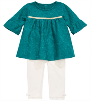Conjunto de túnica de renda e leggings com babados First Impressions para bebê menina, 2 peças, verde, tamanho 0-3