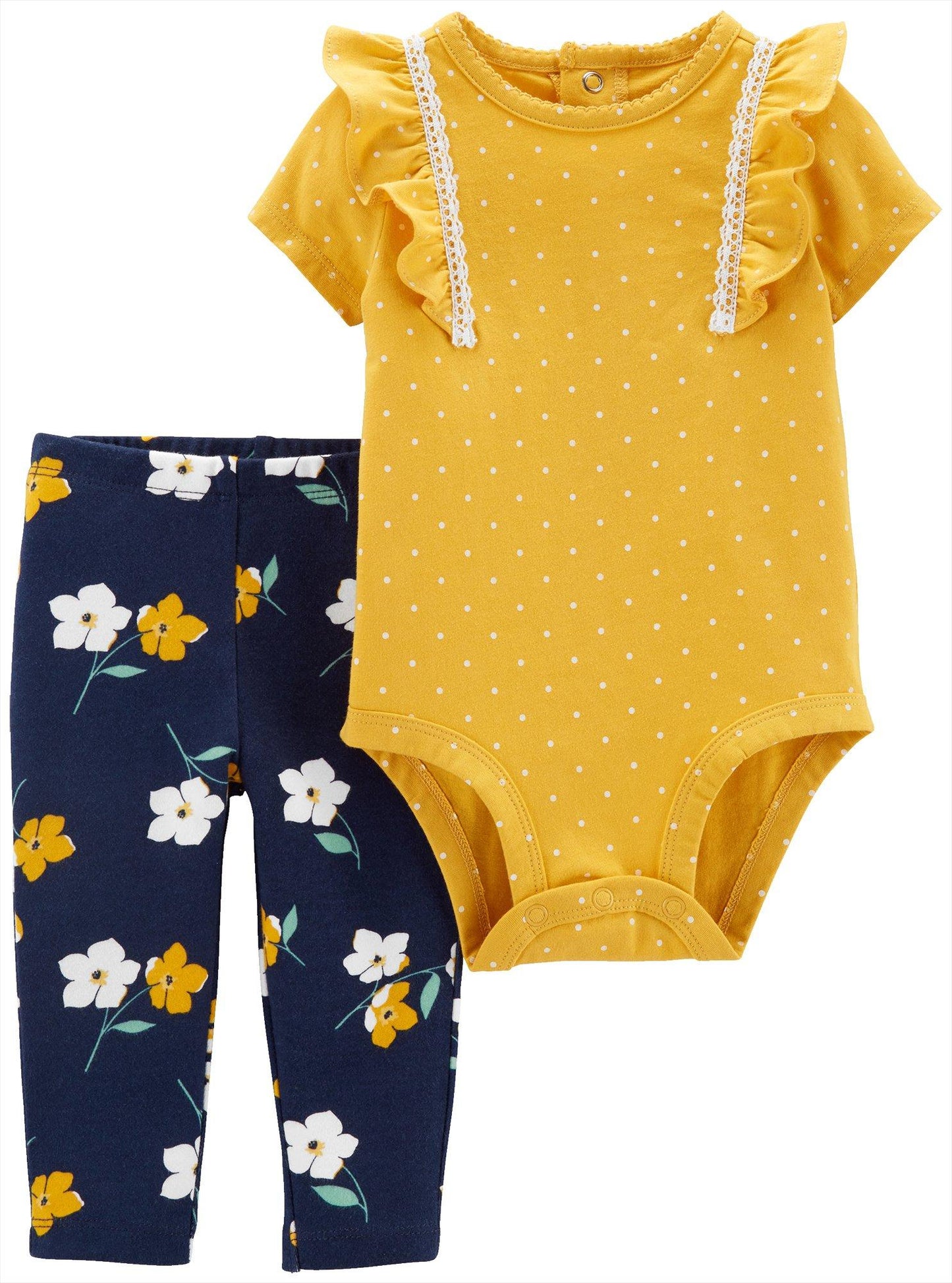Conjunto de 2 peças de body e leggings de algodão Carter's Baby Girl, tamanho amarelo, recém-nascido