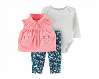 Conjunto de macacão infantil Carter's para meninas, colete plissado de unicórnio, tamanho rosa, recém-nascido