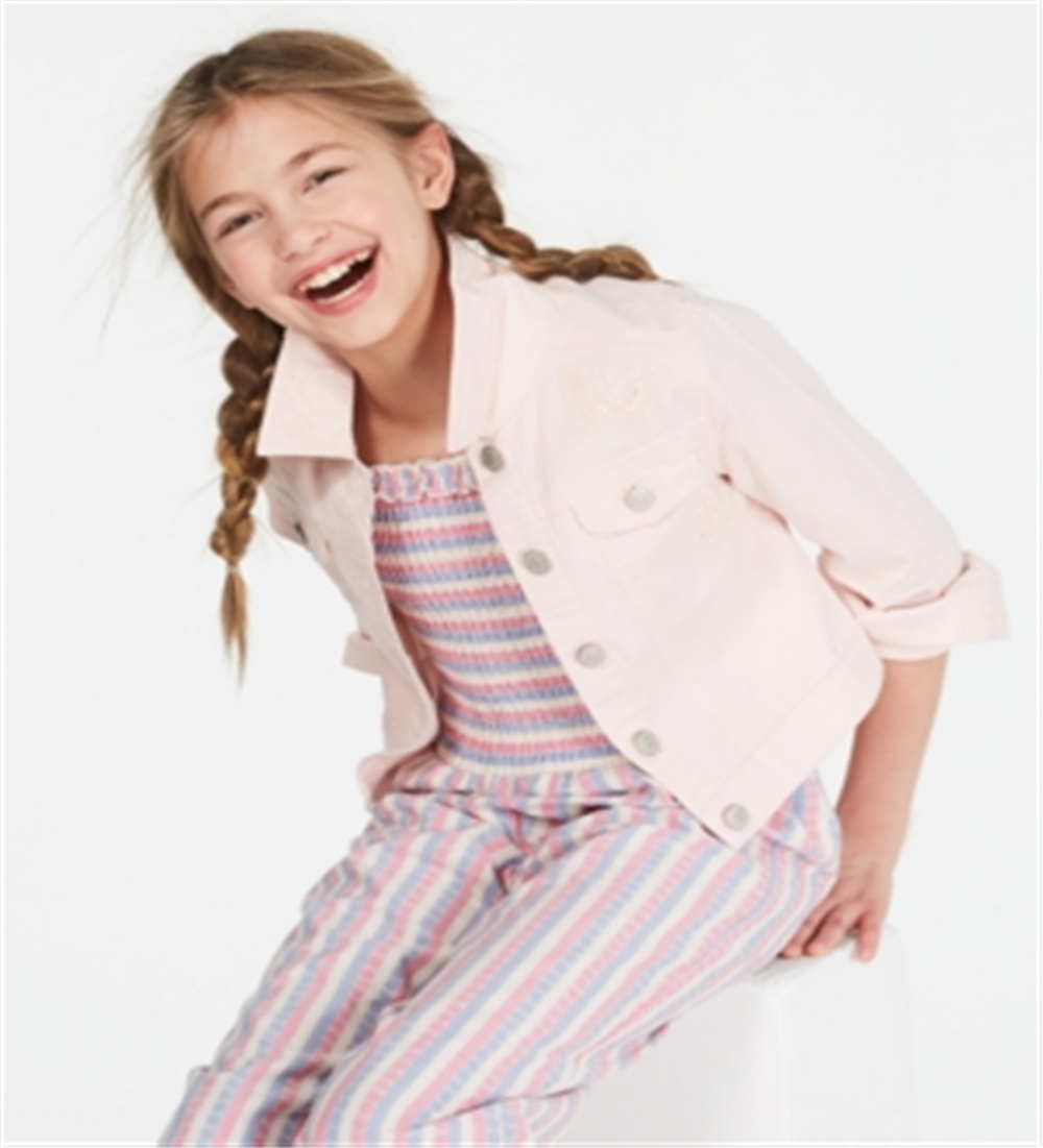 Jaqueta jeans Epic Threads Big Girl's Crochet Trim Rosa Tamanho Médio