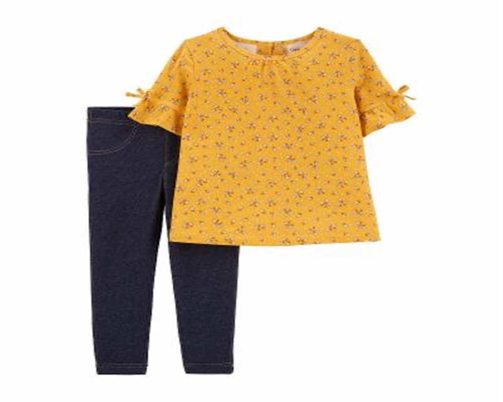 Conjunto Carter's Infantil Feminino 2 Peças Blusa Estampada Floral e Legging Jeans Amarelo Tamanho 2T