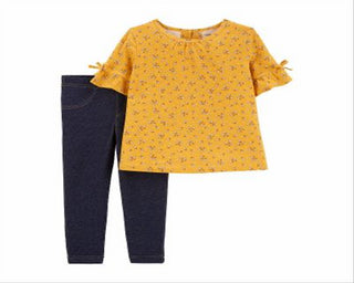 Conjunto Carter's Infantil Feminino 2 Peças Blusa Estampada Floral e Legging Jeans Amarelo Tamanho 2T