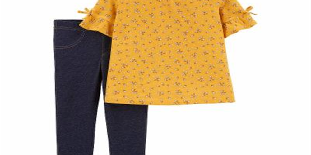 Conjunto Carter's Infantil Feminino 2 Peças Blusa Estampada Floral e Legging Jeans Amarelo Tamanho 2T