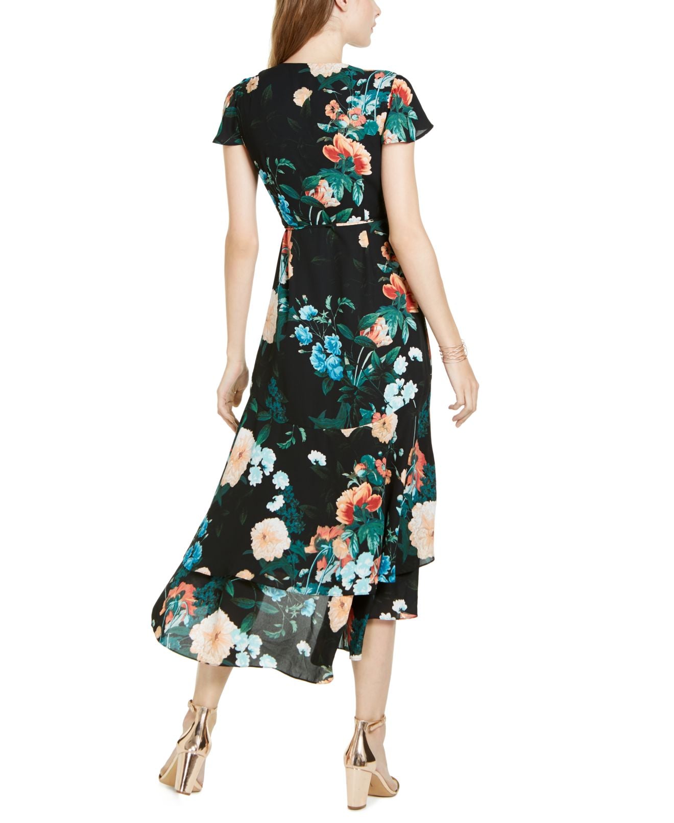 Vestido longo envelope feminino INC International Concepts com mangas esvoaçantes, preto, tamanho 4