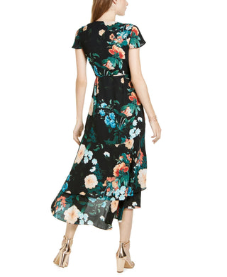 Vestido longo envelope feminino INC International Concepts com mangas esvoaçantes, preto, tamanho 4