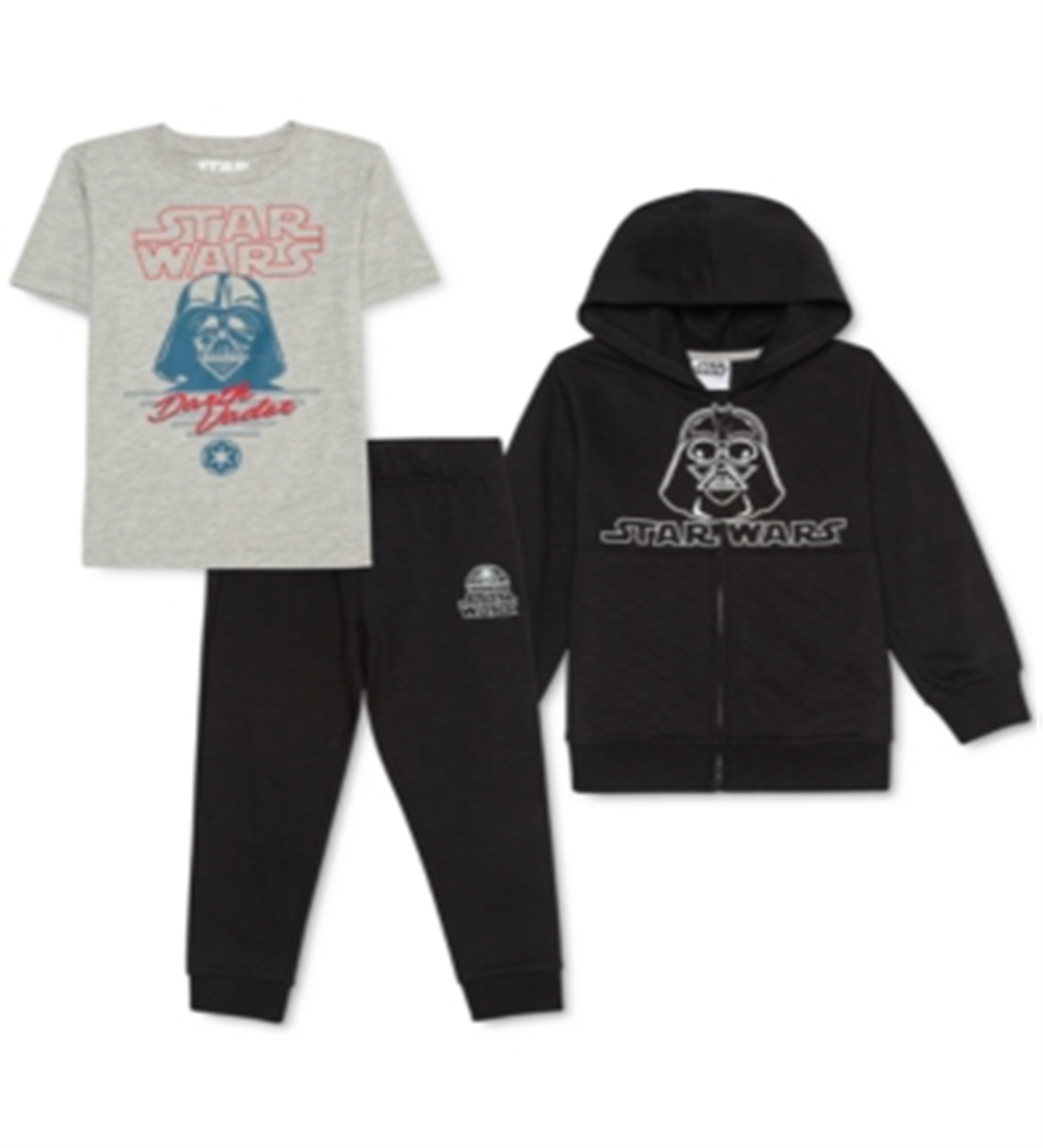 Conjunto de 3 peças de moletom com capuz e calça de moletom Darth Vader Star Wars para meninos, tamanho 6, preto