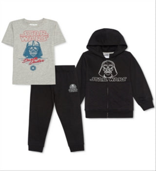 Conjunto de 3 peças de moletom com capuz e calça de moletom Darth Vader Star Wars para meninos, tamanho 6, preto