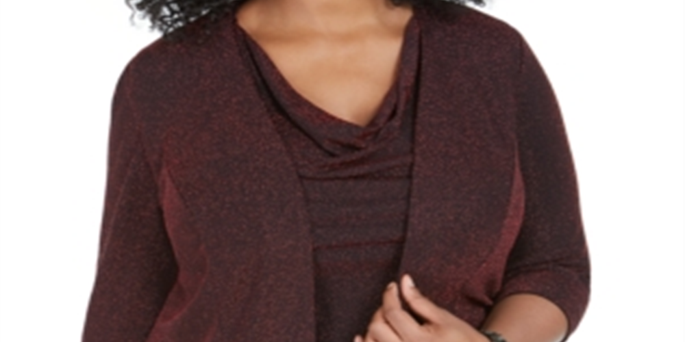 Alex Evenings Blusa feminina de manga comprida com decote em joia, vermelha, tamanho 1X