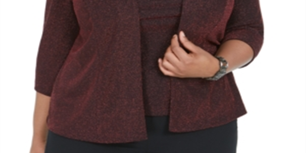 Alex Evenings Blusa feminina de manga comprida com decote em joia, vermelha, tamanho 1X