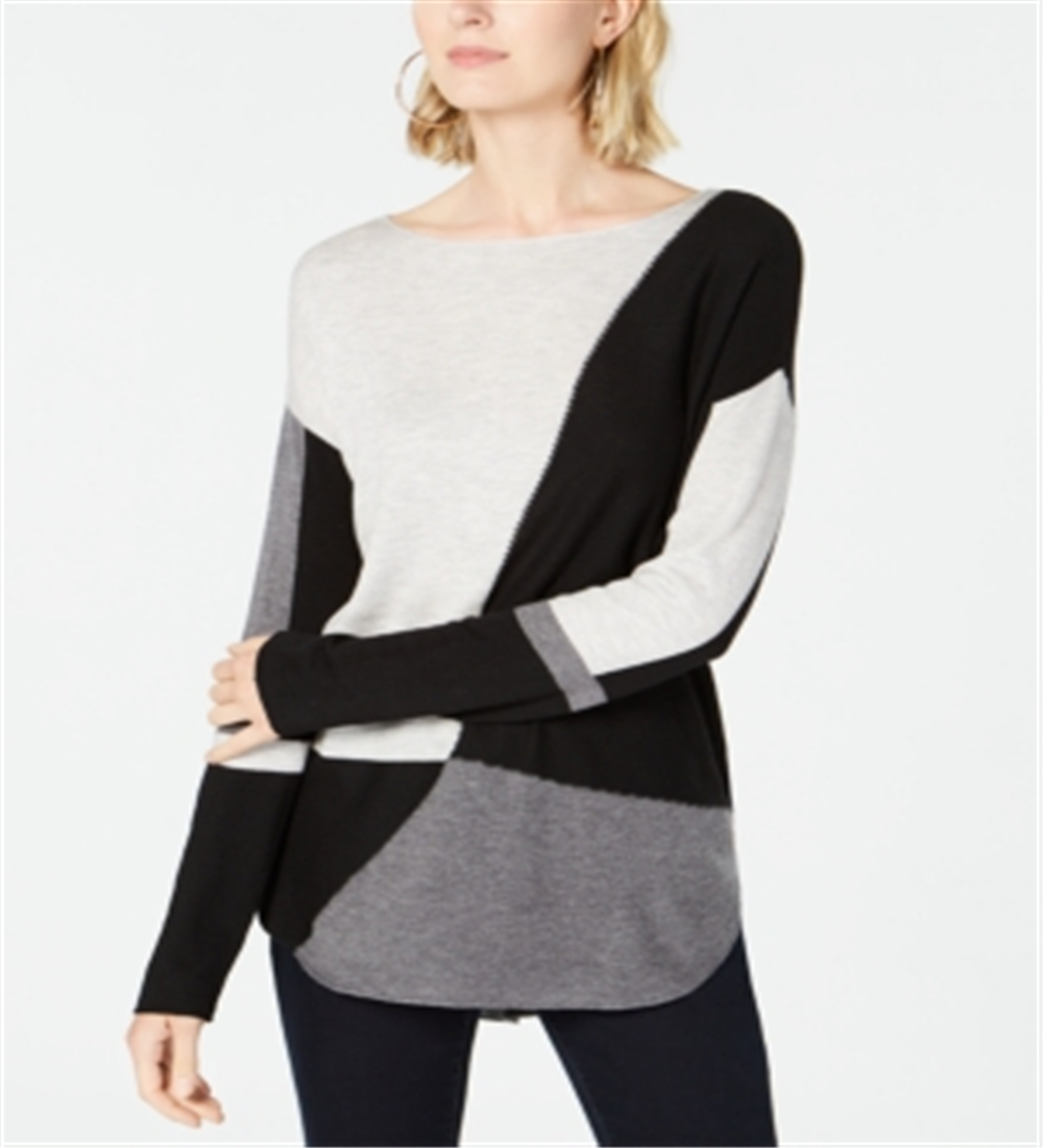 INC International Concepts Blusa túnica feminina de lã colorblock cinza tamanho pequeno pequeno