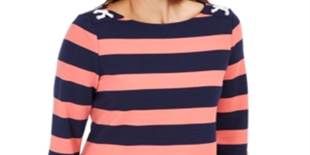 Top listrado feminino Charter Club com acabamento em ilhós, vermelho, tamanho XX-G