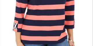 Top listrado feminino Charter Club com acabamento em ilhós, vermelho, tamanho XX-G