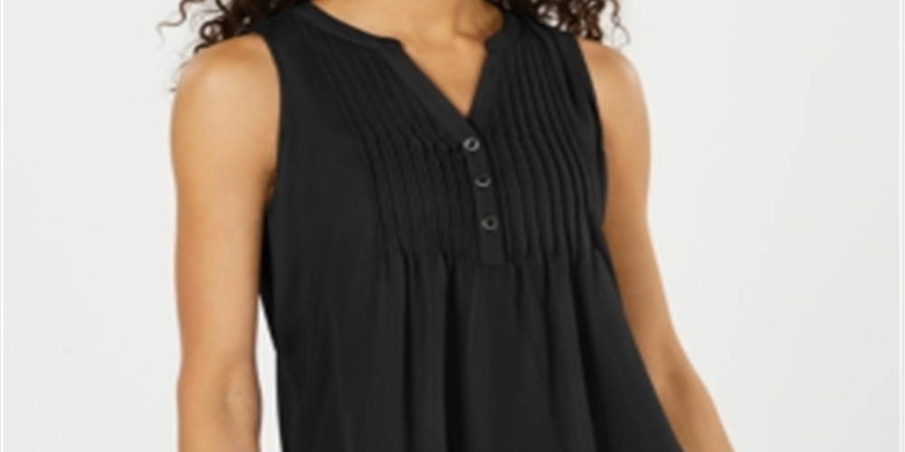Blusa feminina sem mangas Charter Club Pintuck preta tamanho grande