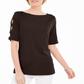 Blusa feminina Karen Scott de algodão com mangas recortadas, marrom, tamanho médio