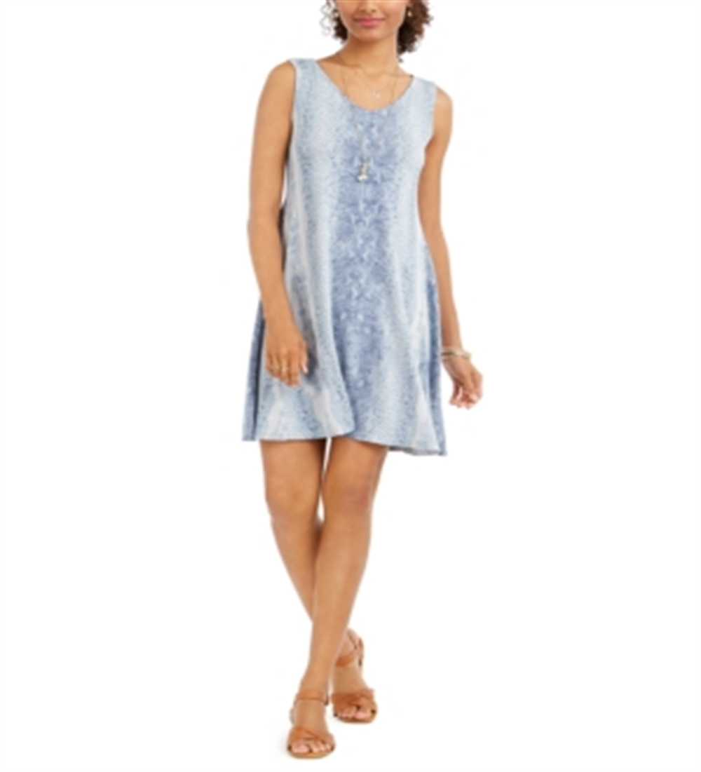 Vestido rodado sem mangas estampado feminino Style &amp; Co, azul, tamanho pequeno