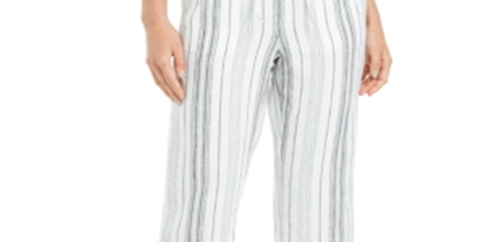 Calça Capri Listrada Feminina Charter Club Branca Tamanho Médio