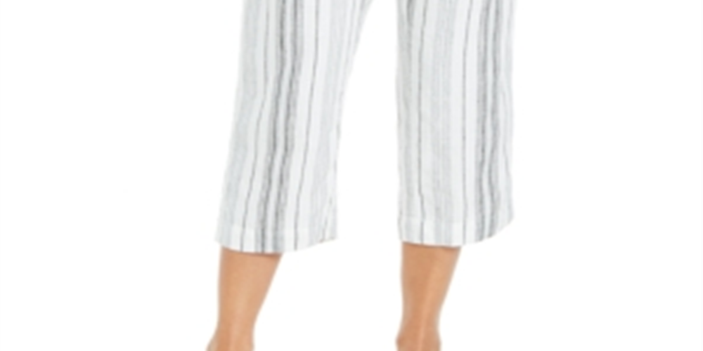 Calça Capri Listrada Feminina Charter Club Branca Tamanho Médio