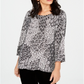 JM Collection Top Feminino Manga 3/4 Estampado Jacquard Preto Tamanho P