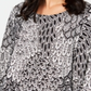 JM Collection Top Feminino Manga 3/4 Estampado Jacquard Preto Tamanho P