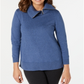 Karen Scott Suéter Feminino de Algodão com Zíper e Gola Azul Tamanho Grande