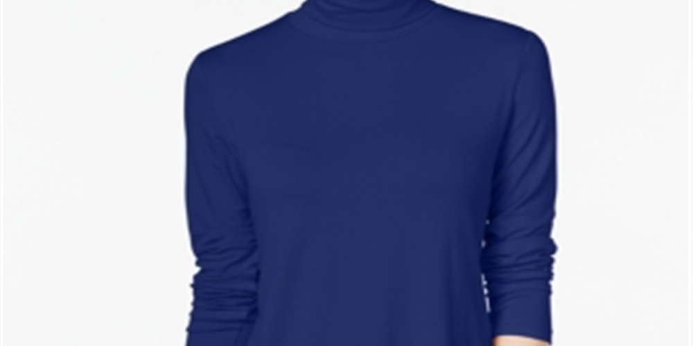 JM Collection Blusa feminina de gola alta azul tamanho pequeno extragrande