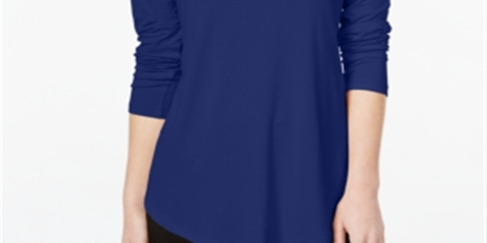 JM Collection Blusa feminina de gola alta azul tamanho pequeno extragrande