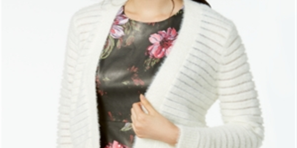 Calvin Klein Cardigan Cropped Feminino Shadow Stripe Branco Tamanho P