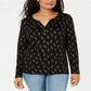 Karen Scott Top Henley com estampa de girafa para mulheres, preto, tamanho grande